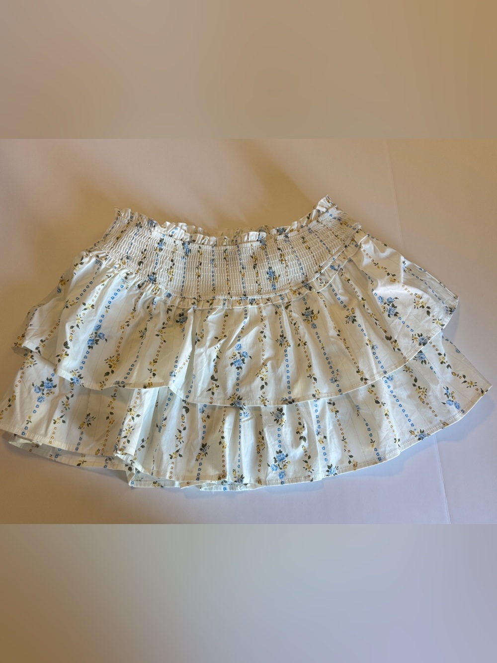 wild fable White Smocked Floral Ruffle Skirt with Blue Flowers